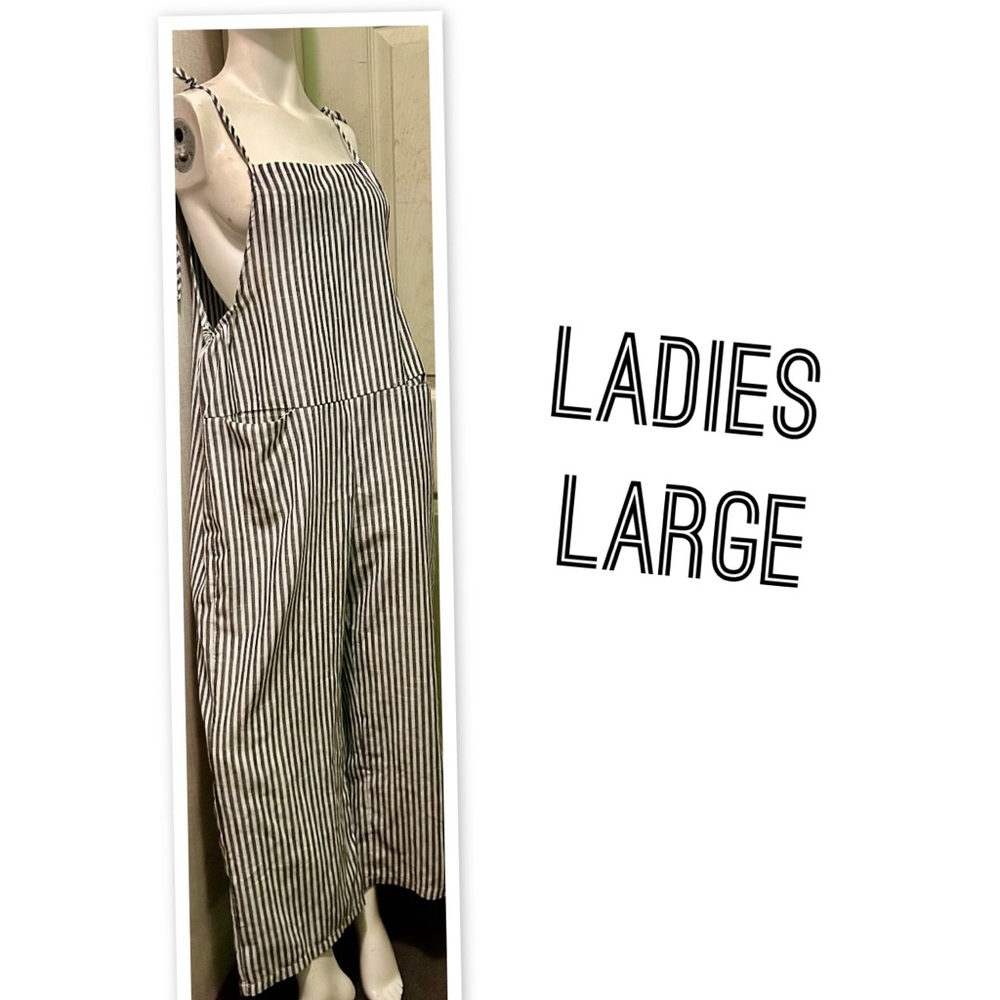 Striped Black and White Jumpsuit - Large